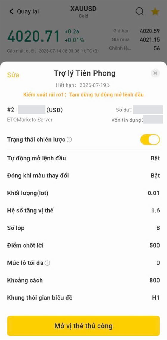 Bảng thiết lập chiến lược bán tự động